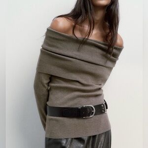 Gray Off-Shoulder Women Sweater
